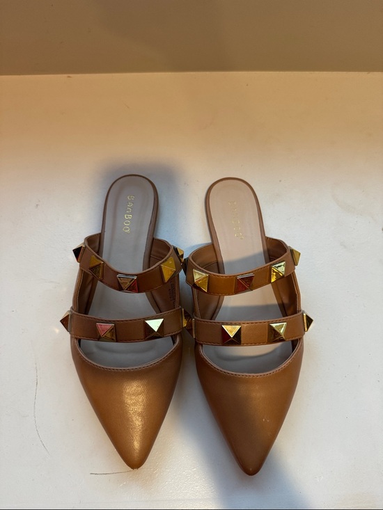 Pink Lily Shoes - Pink Lily Pointed Toe Studded Mules in Brown